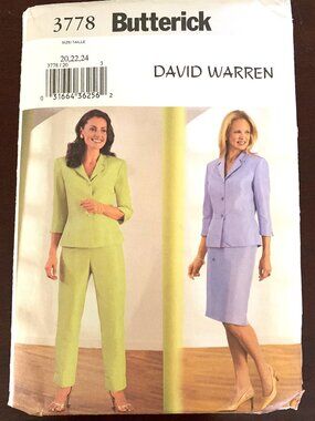 Vintage Uncut Butterick #3778 size (20,22,24) Misses Top, Skirt and Pants